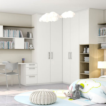 Children room hinged corner wardrobe study white supplied by Inspired Elements