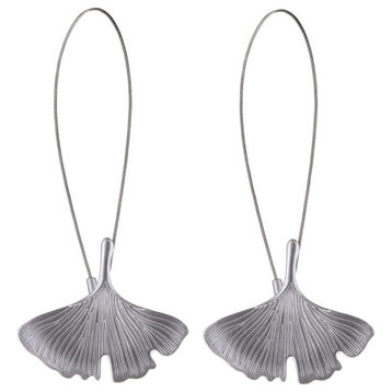Set of 2 Magnetic Curtain Tiebacks with Metal Ginkgo Leaf Design, Silver