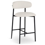 Meridian Furniture - Lupita Upholstered Counter Stool, Off-White, Vegan Leather, Matte, Set of 2 - Grace, comfort, and elegance collide in the design of this Lupita Off-White vegan leather counter stool. Upholstered in soft Off-White vegan leather and supported by a matte black metal frame, it radiates luxury and modern sophistication. Perfect for kitchen islands or home bars, its counter height and contemporary design ensure both style and comfort. Elevate your space with this statement piece that harmonizes versatility and aesthetic appeal, promising to be a stunning addition to the space of your choice.