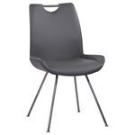 Dwellist - Toronto Dining Chair, Gray Powder Coated Finish and Gray Faux Leather, Set of 2 - The Dwellist Toronto contemporary armless dining chair is a wonderful choice for any modern household. Ideal for the dining room, but great as additional seating around the home, the Toronto sports a Grey Powder Coat finish metal frame that assures durability without detracting from the chair's stylish appearance. The Toronto's tall back design includes a handle, facilitating easy transportation from room to room. The chair's 4 leg base includes floor protectors, assuring that the Toronto will not slip on or scratch hardwood floors when moved. Pair the Toronto dining chair with the bench, dining table, and barstool of the same name to create a cohesive home decor experience. The stylish Toronto is available in two upholstery styles; Grey Faux Leather and Pewter Fabric. Sold in a set of 2.