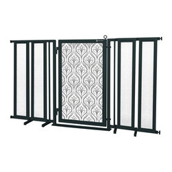 Fusion Gates - 71.5"-74" Black Fusion Gate with Satin Harvest Design - Dog Gates