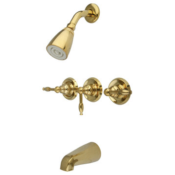 Kingston Brass Three-Handle Tub and Shower Faucet, Polished Brass