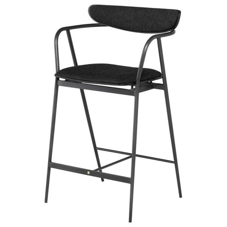 Fabric Counter Stool Black Steel Oak Wood Morden Stool, Activated Charcoal