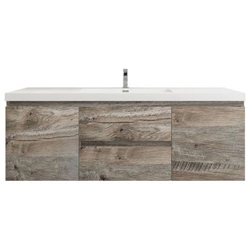 BTO 60" Wall Mounted Bath Vanity With Reinforced Acrylic Sink, Single Sink, Natural Wood
