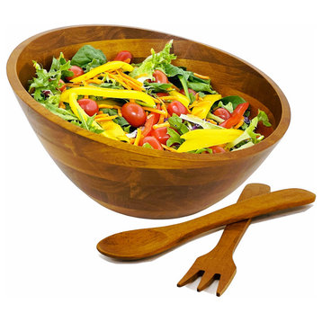 3-Piece Large Angle Wood Salad Bowl Set