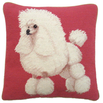 White Poodle Gross Point Pillow