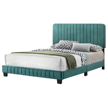 Lodi Velvet Upholstered Channel Tufted King Panel Bed, Green