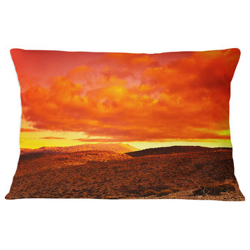 Dramatic Red Sunset at Desert Landscape Printed Throw Pillow, 12"x20"