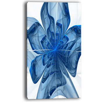 "Blue Fractal Flower With Large Petals" Modern Floral Canvas Print, 16"x32"