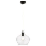 Livex Lighting - Aldrich 1 Light Black With Brushed Nickel Accent Pendant - The single light Aldrich pendant suspends simply, and it's great solo over focus points or set in pairs or trios over long counter tops and islands. It is shown in a black finish with brushed nickel finish accent and clear glass.