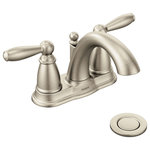 Moen - Moen Brantford Brushed Nickel Two-Handle Bathroom Faucet 6610BN - With intricate architectural features that transcend time, Brantford faucets and accessories give any bath a polished, traditional look. Classic lever handles, a tapered spout and globe finial give this collection universal appeal.