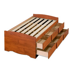 Prepac Tall Twin Platform Storage Bed with 6 Drawers in Cherry - Platform Beds