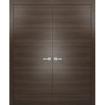 French Double Doors 72 x 84 with Frames Hardware| Planum 0010 Chocolate Ash