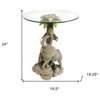 24" Brown And Clear Glass Elephant Round End Table