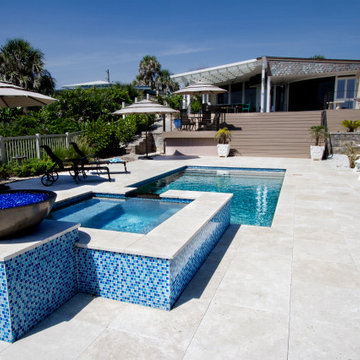Linear Pool with Elevated Spa and Fire Bowl