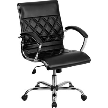 Mid-Back Designer Leather Executive Swivel Office Chair with Chrome Base, Black