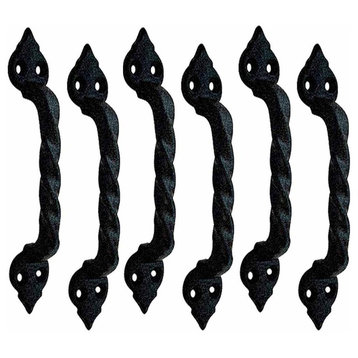 6 Piece Twisted Black Wrought Iron Cabinet Door Drawer Pull 5 7/8" Total Length