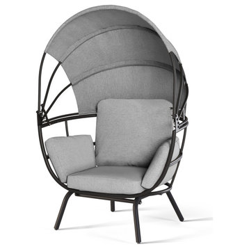 Egg Chair, Outdoor Indoor Chair with Folding Canopy, Black,gray,gray