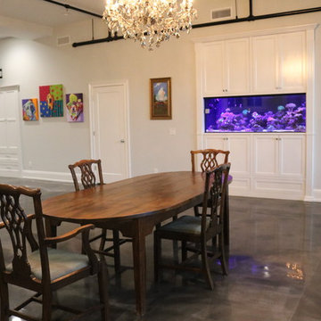 Downtown Loft Kitchen view of in wall aquarium