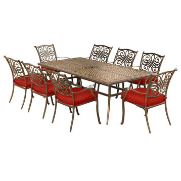 9 Pieces Patio Dining Set, Classic Design With Large Table & Cushioned Chairs, R
