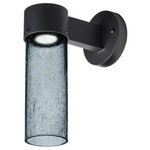 Besa Lighting - Besa Lighting JUNI10BL-WALL-LED-BK Juni 10 - One Light Outdoor Wall Sconce - The Juni 10 sconce is composed of a Silver aluminum bracket and transparent Blue glass cylinder, with an interesting bubble pattern blown randomly throughout the glass. The pleasing play of light through the bubble accents make for a striking affect. The standard incandescent option offers a prominent display of the lamp filament behind the glass, while the LED option results in a splash of concealed LED downlight. These stylish and functional luminaries are offered in a beautiful Silver finish.  Shade Included: TRUE  Dimable: TRUEJuni 10 One Light Outdoor Wall Sconce Black Blue Bubble GlassUL: Suitable for damp locations, *Energy Star Qualified: n/a  *ADA Certified: n/a  *Number of Lights: Lamp: 1-*Wattage:60w Medium base bulb(s) *Bulb Included:No *Bulb Type:Medium base *Finish Type:Black