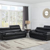 Two Piece Indoor Black Genuine Leather Five Person Seating Set
