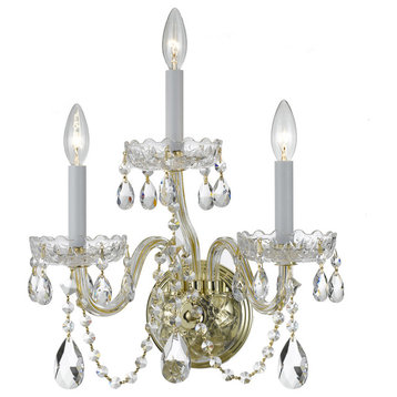 Traditional Crystal 3 Light Wall Sconce, Polished Brass (PB), Clear Hand Cut