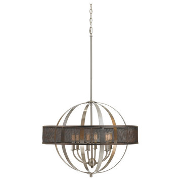 60W Willow Chandelier, Brushed Steel Finish, Rust Shade
