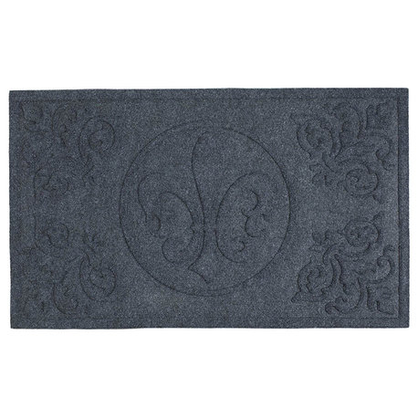 DII 18x30" Modern Plastic Durable Fleur De Lis Hog Mat in Dark Gray