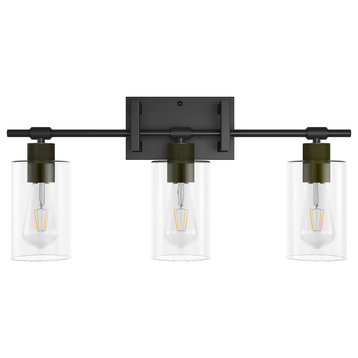 3-Lights Industrial Cylindrical Glass Shade Dimmable Vanity Light