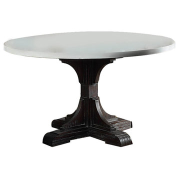 Benzara BM261898 Dining Table With Marble Top and Pedestal Base, White/Brown