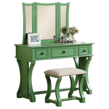 Modish Vanity Set Featuring Stool and Mirror Green