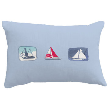 Boat Trio Geometric Print Throw Pillow With Linen Texture, Blue, 14"x20"