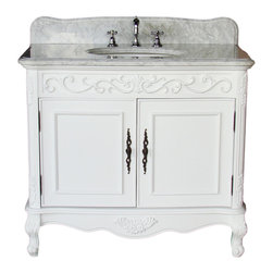 Adelina 36 inch Antique Bathroom Vanity White Finish, Italian Marble Top - Bathroom Vanities And Sink Consoles