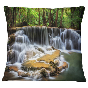 Level Six of Huai Mae Kamin Waterfall Throw Pillow, 16"x16"