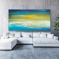 Preethi Arts - "Beautiful Day" 72x36 inches Large Modern coastal Painting decor Beach Blue - Paintings