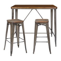 Indio Rectangular Dining Table & 2 Chair - Matte Industrial Steel & Ash Wood Top