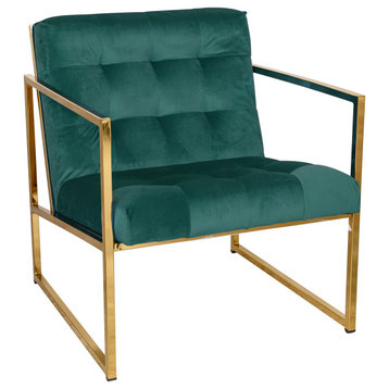 Lexington Tufted Accent Chair Armchair, Gold Frame, Emerald Green