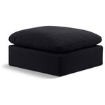 Meridian Furniture - Indulge Upholstered Modular Chair, Black, Down Stuffed Linen Textured Fabric, Ottoman - Experience ultimate comfort and style with our black linen textured fabric Indulge Ottoman. The luxurious linen texture of the fabric will elevate the aesthetic of any room. This ottoman provides ample space for you to relax while its modular build offers the option of unlimited configurations. Whether you're looking to add a stylish element to your living room or a comfortable seating option to your bedroom, this ottoman is the perfect choice.