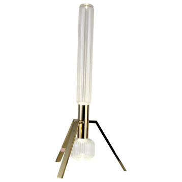 26" Gold Metal LED Table Lamp With Clear Glass Shade