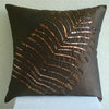 Sequins Leaf Brown Pillows Cover, Art Silk 16"x16" Pillow Cover, Brown Leaf