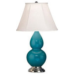 Robert Abbey - Robert Abbey 1773 Small Double Gourd - One Light Table Lamp - Shade Included: TRUE  Cord Color: SilverSmall Double Gourd One Light Table Lamp Peacock Glazed Ivory Silk Stretched Fabric Shade *UL Approved: YES *Energy Star Qualified: n/a  *ADA Certified: n/a  *Number of Lights: Lamp: 1-*Wattage:150w E26 Medium Base bulb(s) *Bulb Included:No *Bulb Type:E26 Medium Base *Finish Type:Peacock Glazed