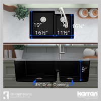 Karran 32" Undermount Large/Small Bowl Quartz Kitchen Sink, Black
