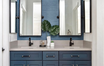 Before and After: 3 Bathroom Remodels Add Drama With Dark Blue