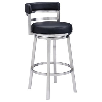 Madrid Contemporary 26" Counter Height Barstool in Brushed Stainless Steel Finis