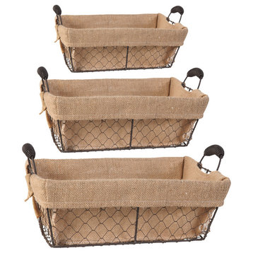 Stackable Rectangle Metal Baskets With Liners, 3-Piece Set