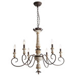 LNC - LNC 6-Light French Country 31.1"D White Wood Candle Style Shade Chandelier - At LNC, we always believe that Classic is the Timeless Fashion, Liveable is the essential lifestyle, and Natural is the eternal beauty. Every product is an artwork of LNC, we strive to combine timeless design aesthetics with quality, and each piece can be a lasting appeal.