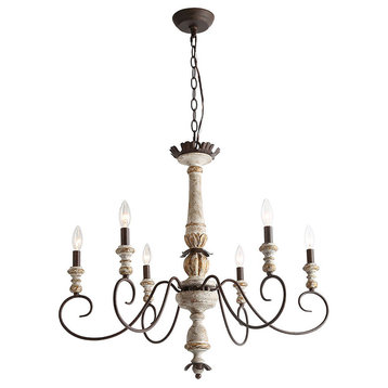 LNC 6-Light French Country 31.1"D White Wood Candle Style Shade Chandelier