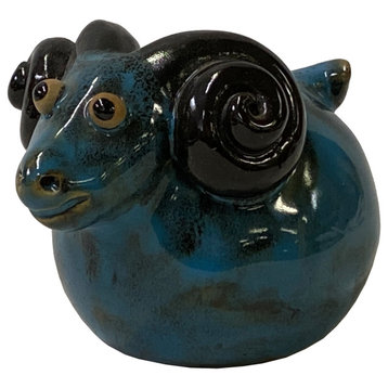 Handmade Navy Blue Ram Small Ceramic Animal Figure Display Art Hws2741