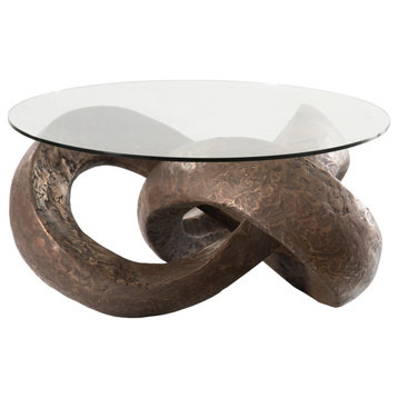 Trefoil Coffee Table, With Glass, Bronze With Glass